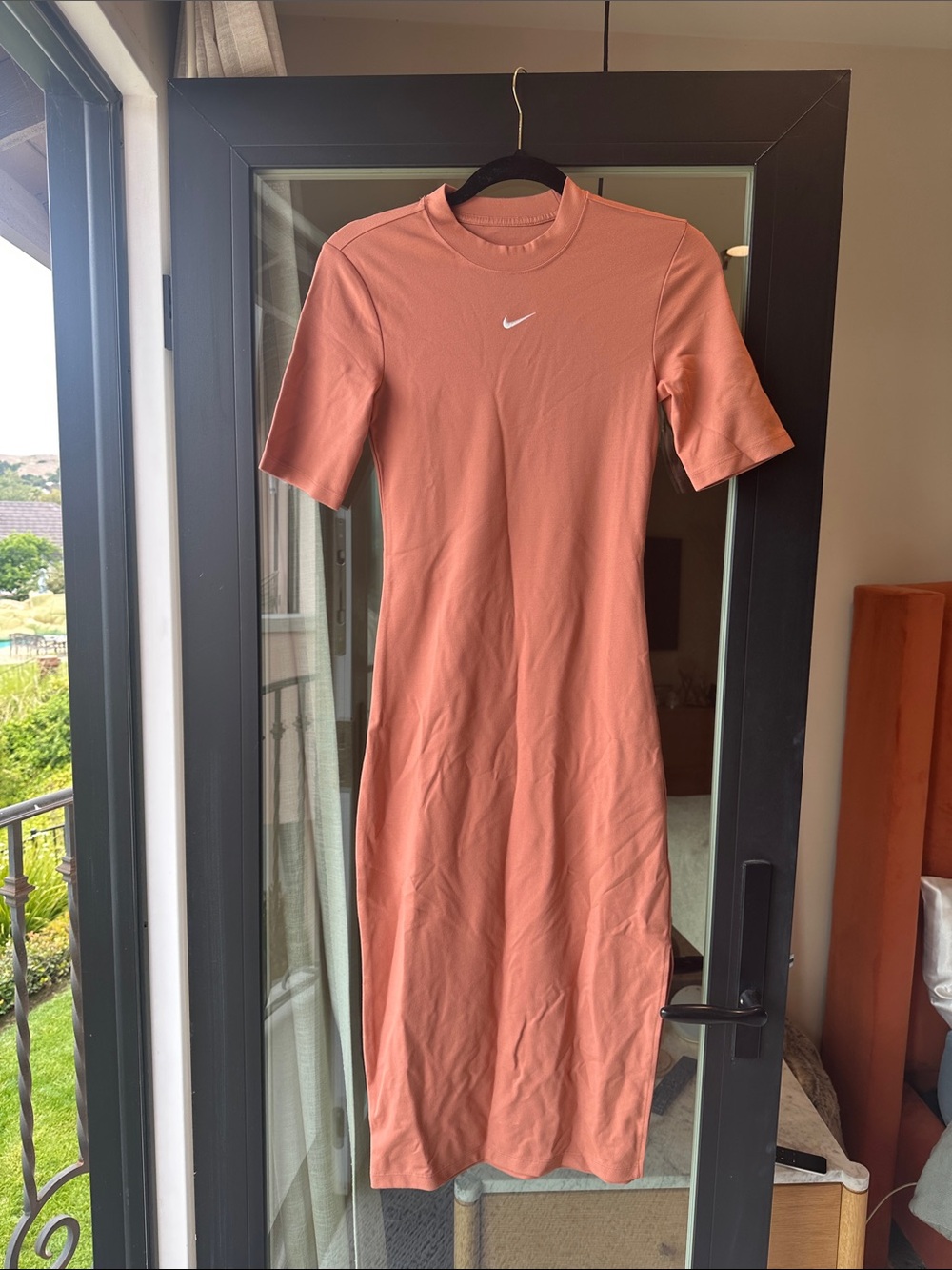 Nike Terracotta Short-Sleeve Midi Dress with Swoosh